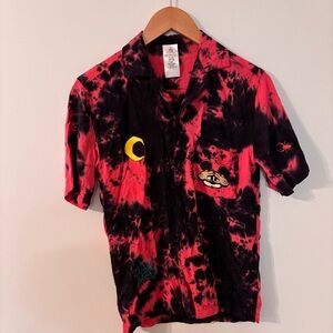 Disney Red and Black Tie-Dye Button Down Shirt Size XS EUC